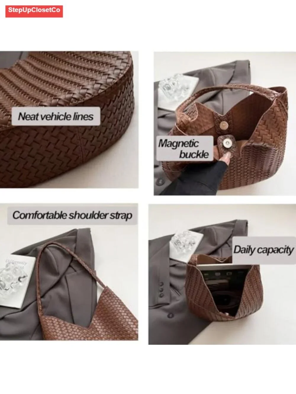 Imitation Woven Leather Hobo Bag Top-Handle Shoulder Tote for Women